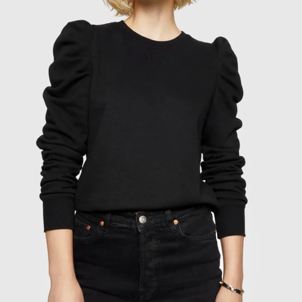 Rebecca Minkoff Black Janine Sweatshirt Size XS Crew Neck Ruffle Feminine Fall - Picture 1 of 16